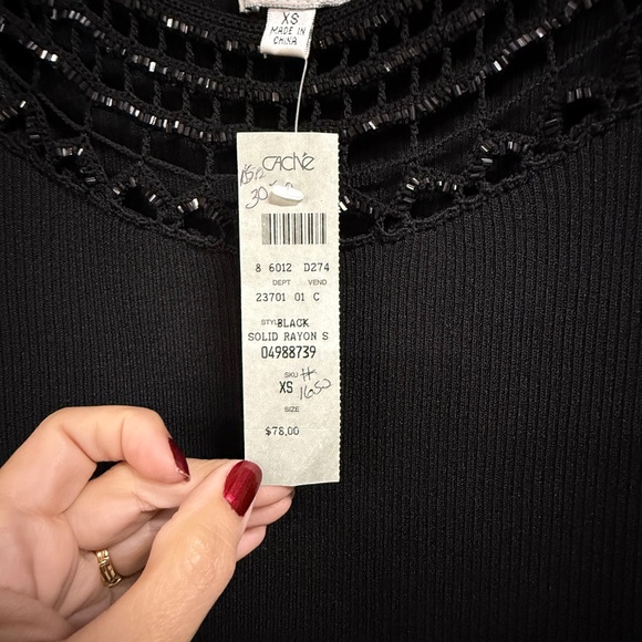 NWT Cache tank top with beaded trim, black, SX - Picture 3 of 7